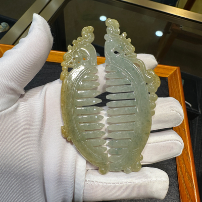 缅甸黄翡翠古风发梳吊坠一顺百顺