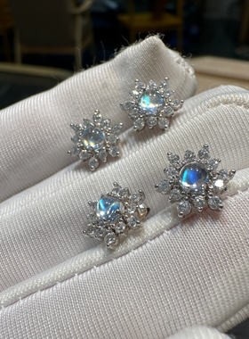 天然月光石宝石气质耳钉女925纯银小众轻奢高级感230008