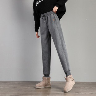 外穿棉裤 加绒加厚卫裤 女束脚休闲裤 运动裤 灰色羊羔绒318Y 宽松冬季