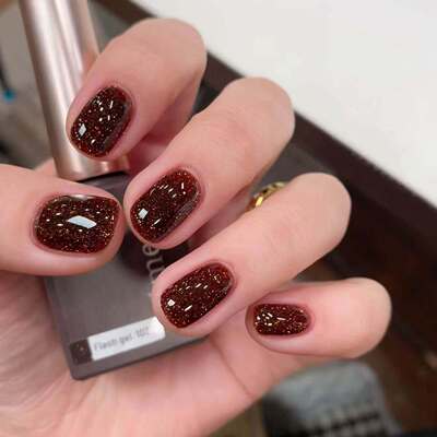 2025 日本进口 小布胶 Emena 1037 黑糖波波超闪碎钻胶 INS网红