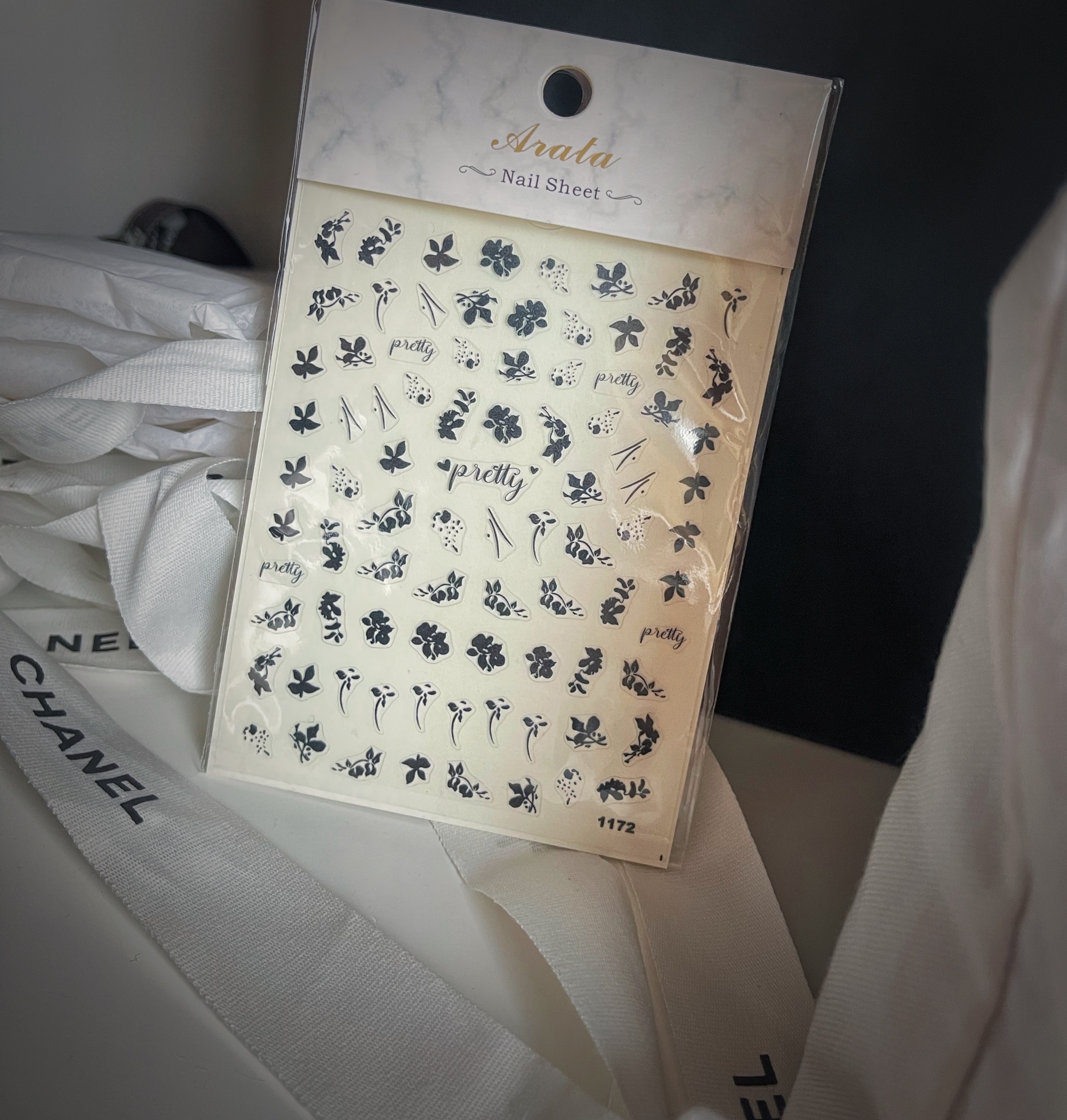 黑色的花草系列指甲装饰贴纸