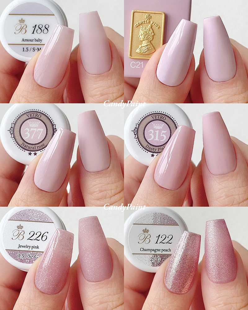 冷粉色合集日本皮粉奶油粉法式草莓粉荧光玫粉火龙果甲油胶vetro