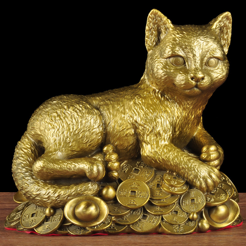 黄铜金钱猫摆件可爱小猫工艺品家居客厅电视柜酒柜装饰品乔迁礼品