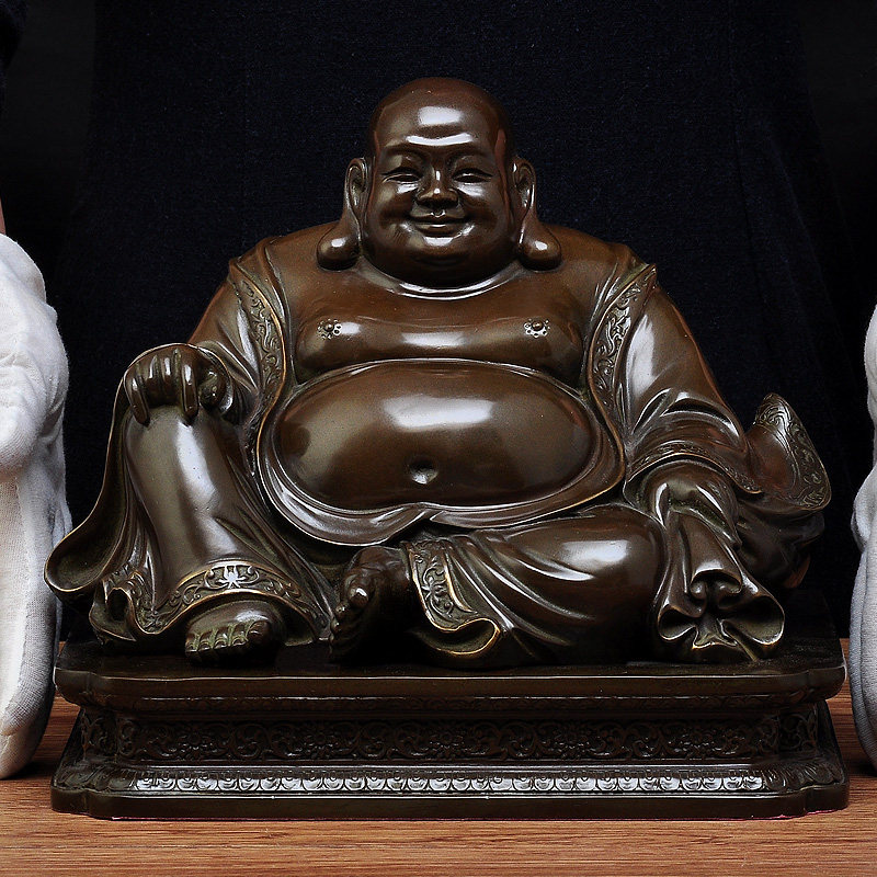 古铜弥勒佛大肚子佛像摆件笑口常开大厅佛堂居家供奉开业工艺礼品