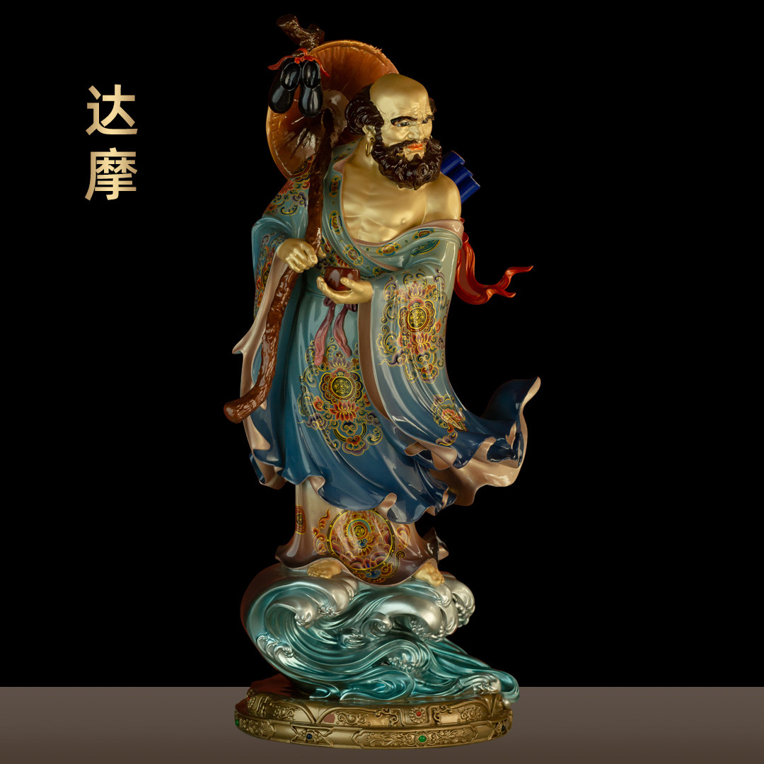 黄铜彩绘达摩祖师佛像家用供奉
