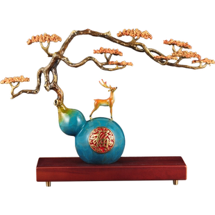彩铜葫芦摆件中式长青树梅花鹿摆设家居客厅电视柜装饰品商务礼品