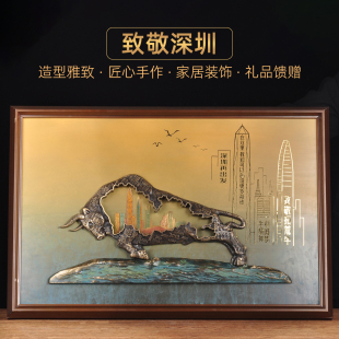 饰画乔迁商务礼品 致敬深圳画手工錾刻铜雕画家居客厅玄关背景墙装