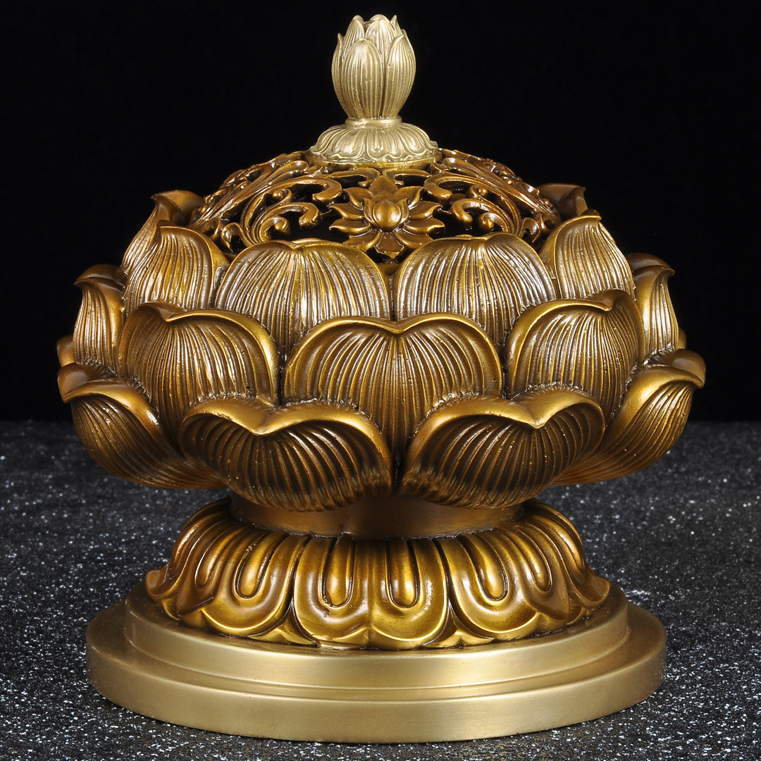 黄铜莲花香炉香道熏香炉茶道