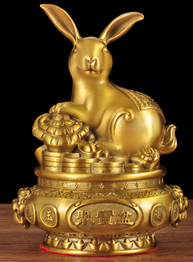 黄铜聚宝盆兔子摆件招财兔年吉祥物家居客厅玄关装饰品商务送礼品