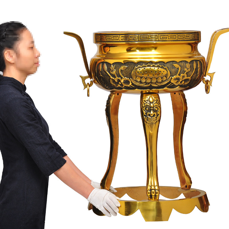 双耳环龙头三高脚炉全铜特大号香炉寺庙大殿祠堂佛堂供奉插烧香炉
