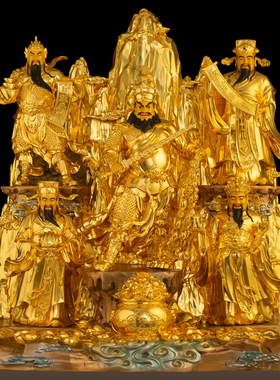 黄铜贴金五路财神摆件招财供奉