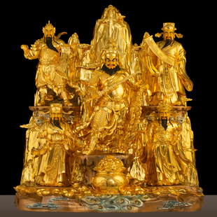 黄铜贴金五路财神摆件王亥赵公明柴荣比干关公像供奉文武财神招财