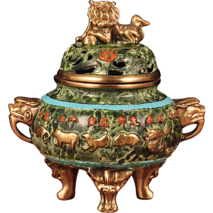 彩铜狻猊香炉薰香道香炉静心修禅禅室佛堂家用茶室檀香盘香薰香炉