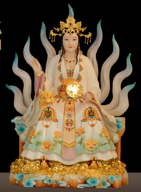 黄铜掐丝珐琅九尾狐娘娘神像