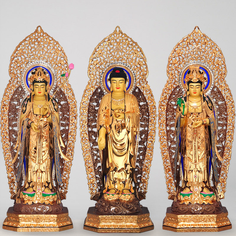 全铜鎏金阿弥陀佛大势至观世音菩萨居家佛堂供奉西方三圣摆件