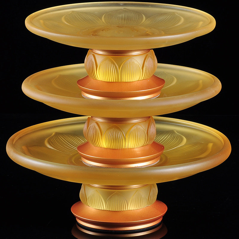 琉璃九品莲果盘摆件果碟供佛水果贡盘招财佛前财神供果盘佛具用品