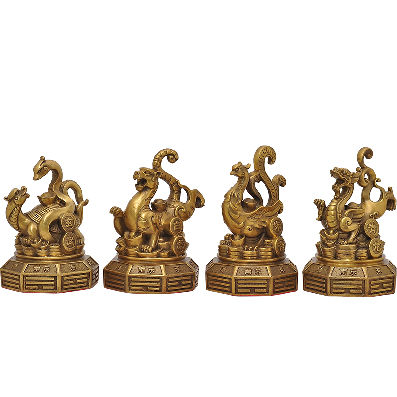 黄铜风水四方神兽摆件青龙白虎朱雀玄武四方神铜器一套家居摆设