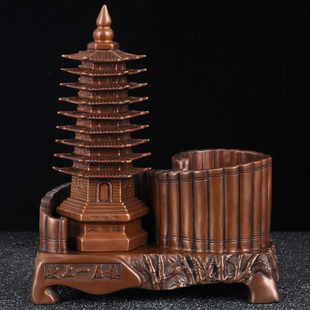 紫铜更上一层楼笔筒摆件文昌塔笔筒步步高升家居书房办公室装饰品