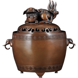 紫铜狮钮象耳鼓式香熏炉禅室静心修禅茶室香道香炉家用室内香薰炉