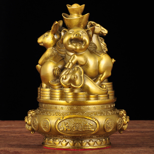 黄铜十二生肖一套摆件招财聚宝盆老鼠牛虎兔子龙蛇马羊猴子狗猪鸡