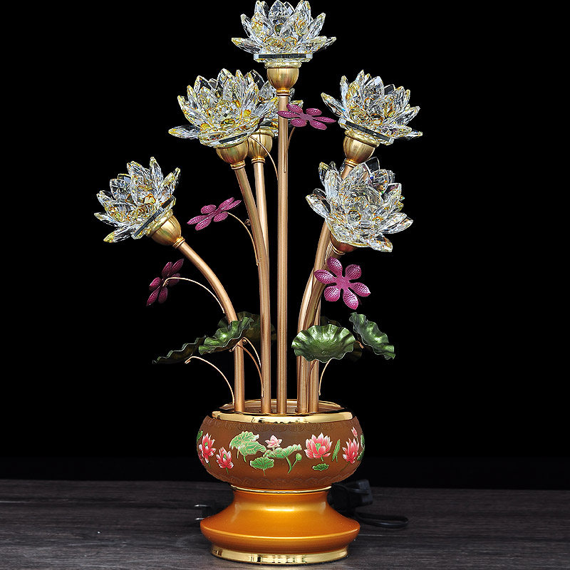 七品led七彩水晶莲花灯家用佛灯佛前灯插电寺庙佛堂佛供灯长明灯