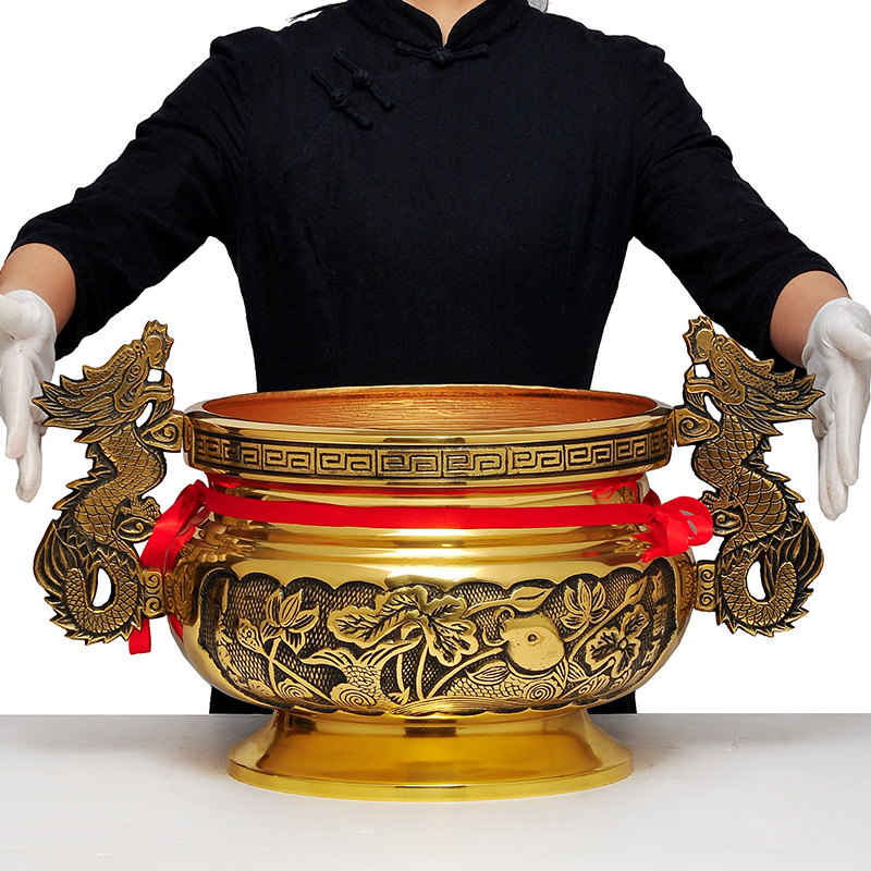 全铜双龙耳莲花龙头香炉摆件祠堂寺庙供佛供奉招财特大号佛具用品
