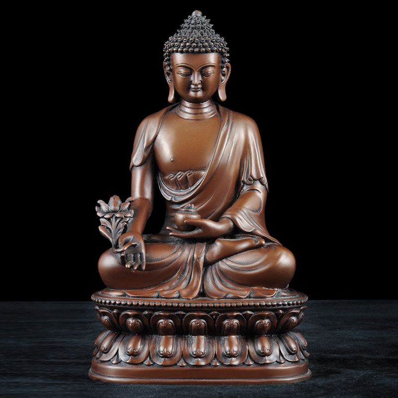 紫铜药师佛摆件药师佛菩萨坐莲铜像三宝佛家用寺庙佛堂供奉佛像