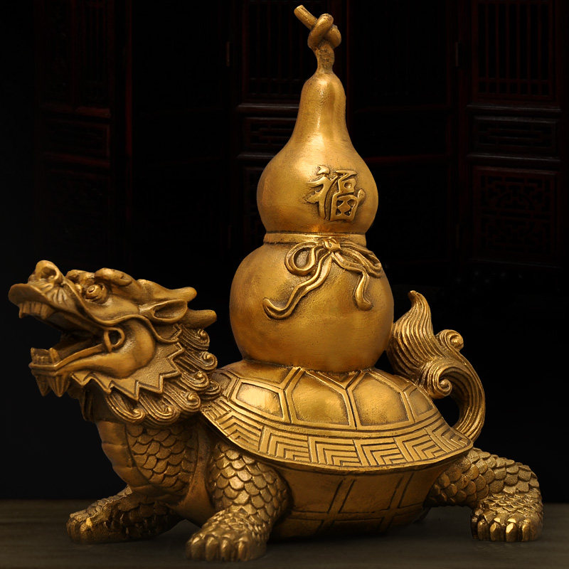 全铜龙龟摆件招财葫芦龙龟葫芦办公室摆设家居客厅玄关装饰工艺品