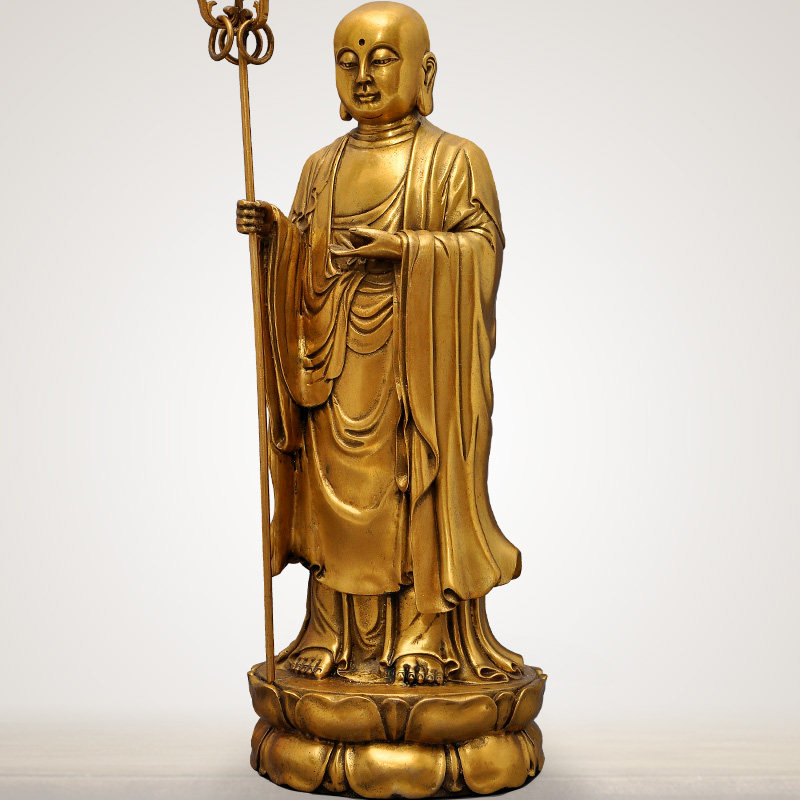 黄铜地藏王佛像摆件九华山立地藏王菩萨铜像佛堂玄关寺庙居家供奉