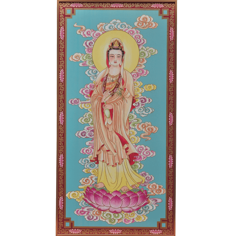 西方三圣挂画阿弥陀佛观世音菩萨大势至菩萨画像家用佛堂寺庙供奉