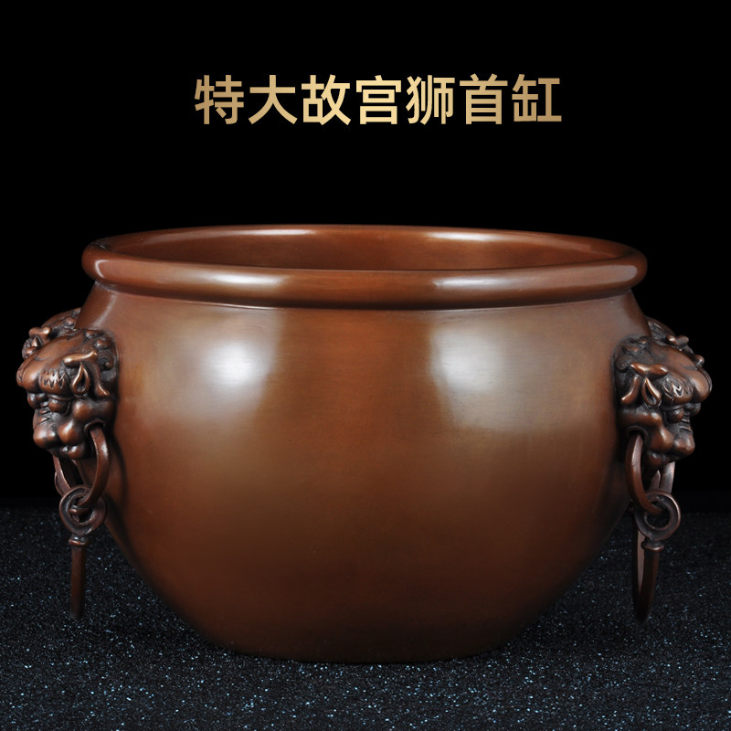 紫铜故宫狮首缸摆件特大铜缸风水招财聚宝盆家居客厅玄关装饰品