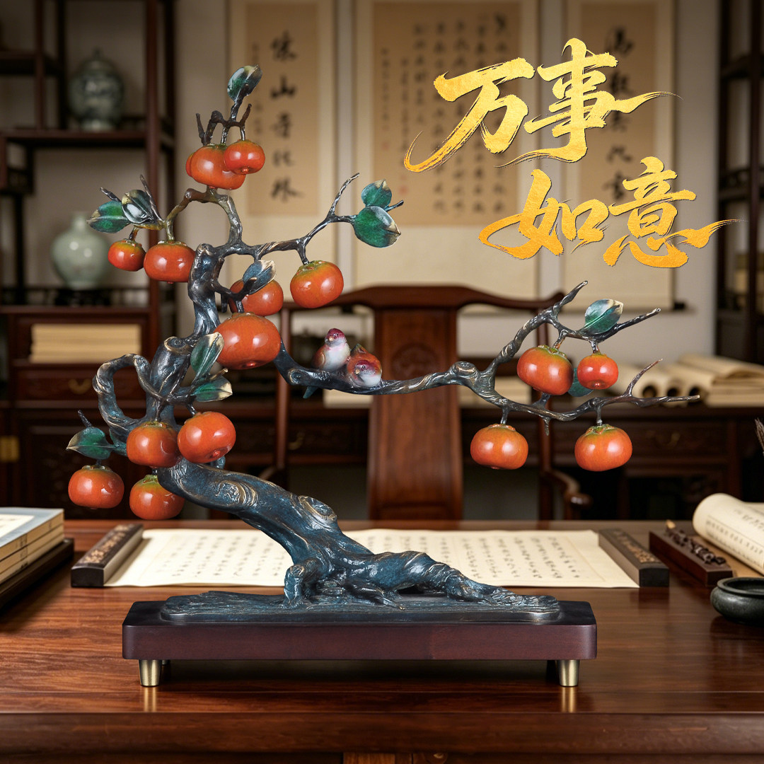 彩铜万事如意柿子摆件