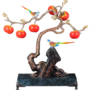 彩铜喜事连连柿子摆件喜鹊喜柿连连家居客厅玄关装饰品乔迁礼品