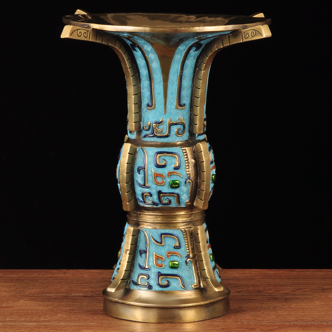 彩铜花瓶摆件天觚花觚中国尊家居客厅酒柜玄关装饰品乔迁商务礼品