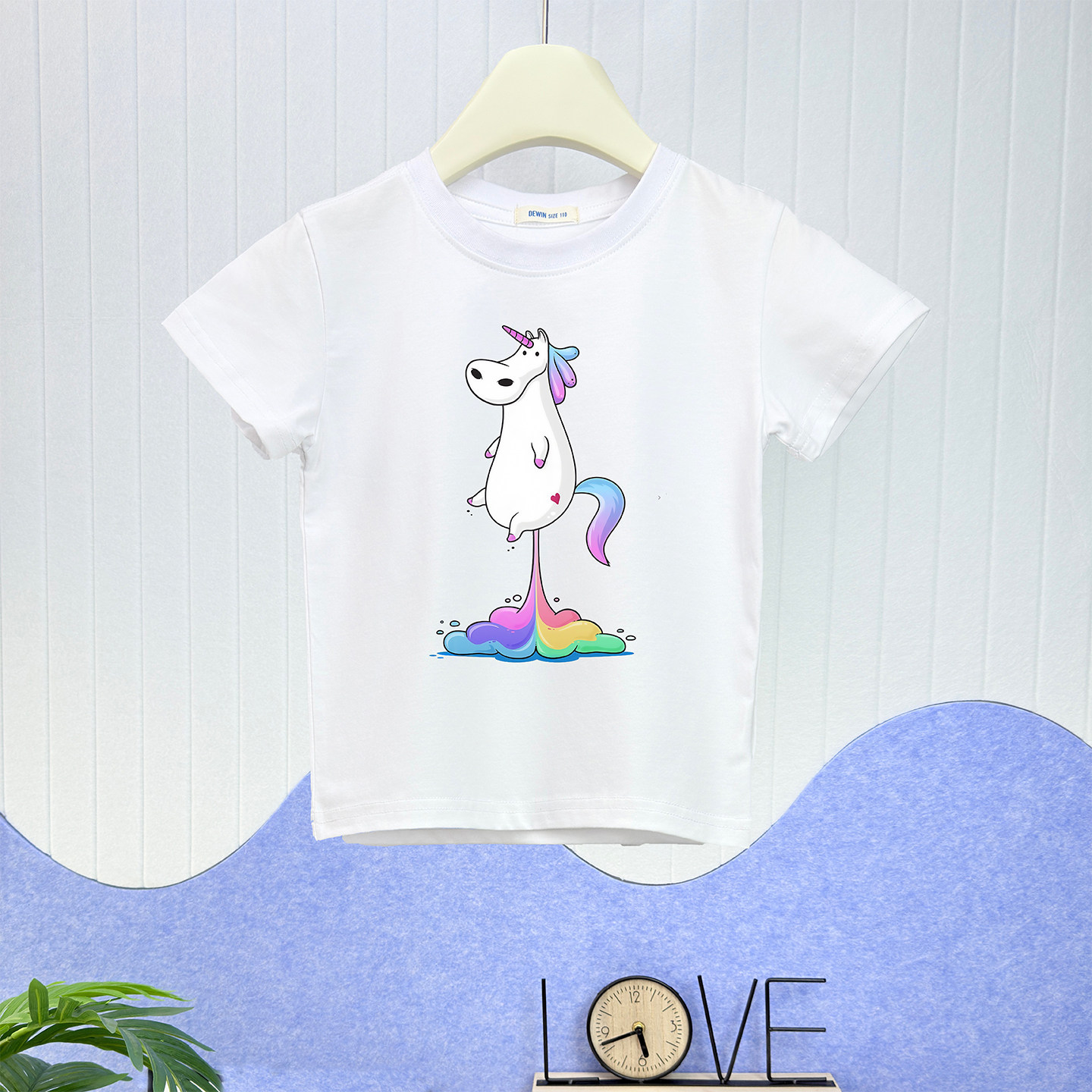 DEWIN儿童新款时尚男女童卡通印花棉短袖宽松t恤夏季T恤半袖上衣