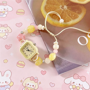 可爱风串珠手链手表女学生考试专用小方表甜美高颜值小众设计腕表