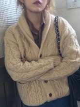 100%纯山羊绒开衫女加厚复古针织外套2025慵懒韩版麻花宽松毛衣女