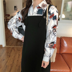 Real shot spring long sleeve shirt + belt skirt 2-piece suit women's medium length fashionable foreign style thin dress