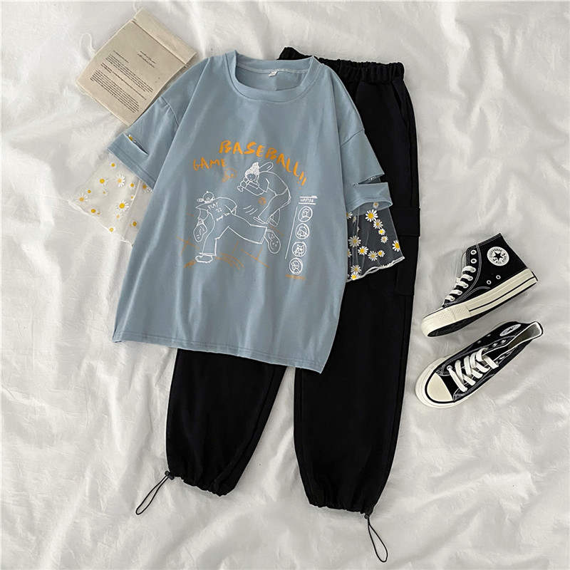 2021 real shot summer fattening plus size women's fat mm fat sister slim Capris short sleeve two piece suit