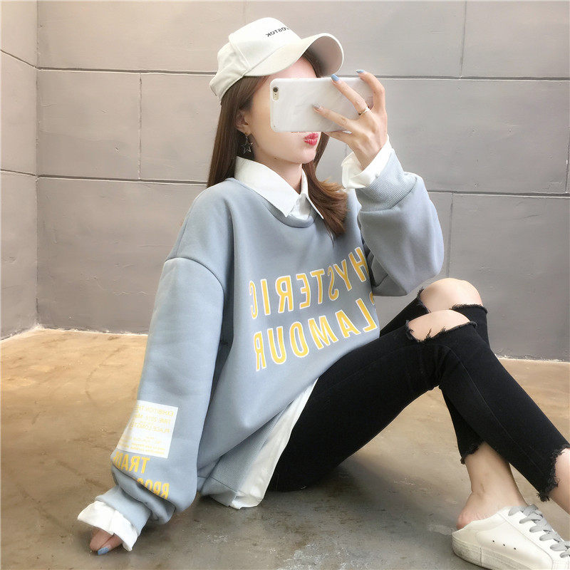 New autumn and winter holiday 2020 two piece loose Polo baby collar color matching thickened Plush sweater women's top