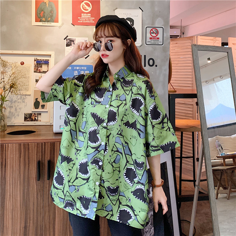 Real shot early spring new shirt for women loose and thin, versatile, Korean shirt fashion summer short sleeve