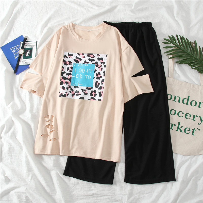 2021 summer fattening plus plus size women's dress fat mm fat sister showing thin Capris short sleeve two piece suit