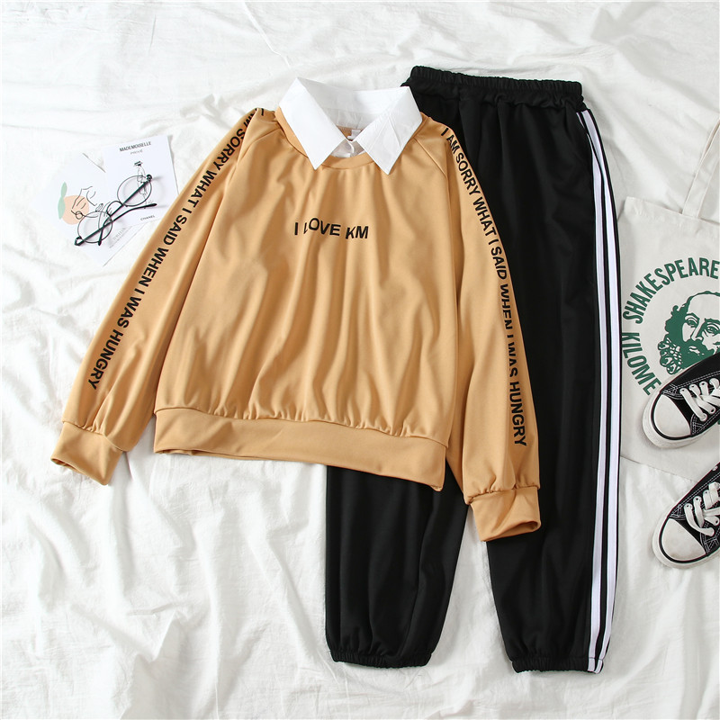 2021 shooting ~ spring clothes loose long sleeve thin casual suit women's two piece long sleeve women's Capris