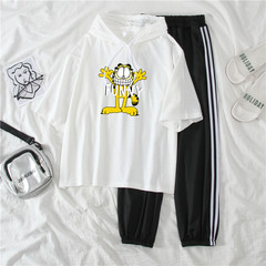 2021 real shot summer fattening plus size women's fat mm fat sister slim Capris short sleeve two piece suit