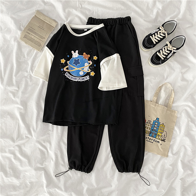 2021 real shot summer fattening plus size women's fat mm fat sister slim Capris short sleeve two piece suit