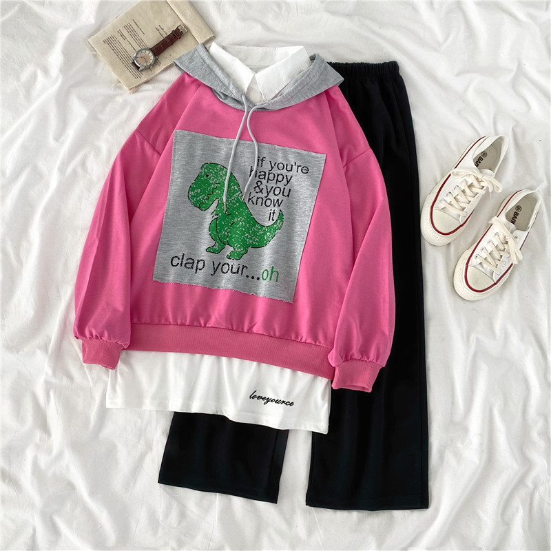 Real shot spring loose long sleeve thin casual suit women's two piece long sleeve women's Capris