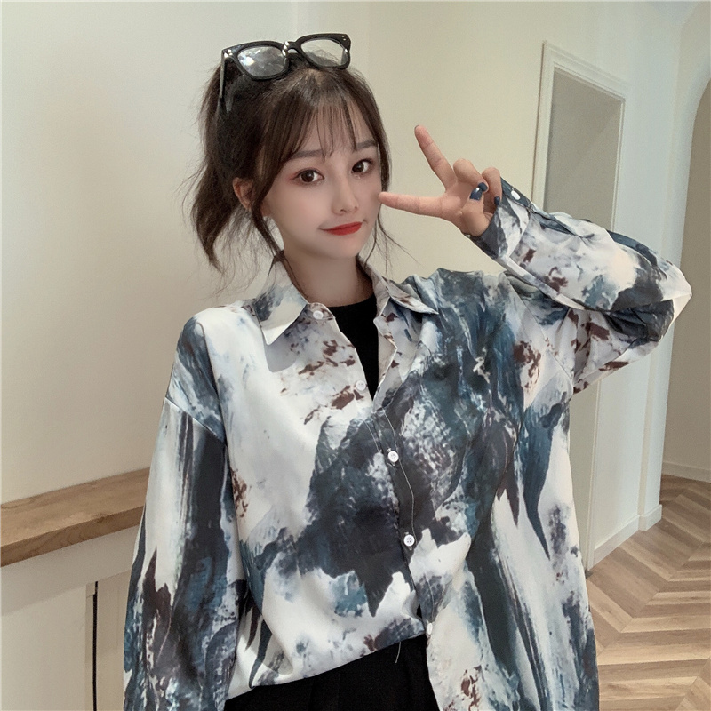 Real shot spring loose thin casual loose long sleeve women's large size women's wear slim Top Shirt