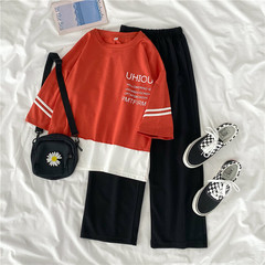 Real shot summer plus plus size women's dress fat sister slim Capris short sleeve two piece suit