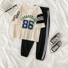 Real shot summer plus plus size women's dress fat sister slim Capris short sleeve two piece suit