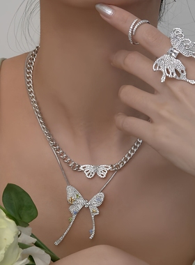 hefang何方925纯银蝴蝶梦项链戒指耳环闪闪蝴蝶项链耳钉轻奢灵气